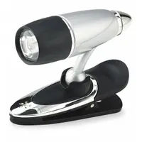 Portable clip light for interior automotive use. Provides hands-free illumination for tasks such as reading maps, locating dropped items, or working in dark compartments. Includes three Ag13 batteries. Color: black/silver