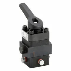 The ENERPAC VC20L is a manual, lever-operated directional control valve with three positions and 3/8 in NPT ports. It is used to control the direction of hydraulic fluid flow in industrial hydraulic systems, such as workholding, clamping, and material handling equipment.