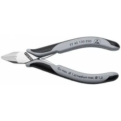 KNIPEX Electronics Diagonal Cutters: ESD-Safe, Flush, Straight, Narrow, 5 1/4 in Overall Lg - ESD-Safe Flush-Cut Pliers
