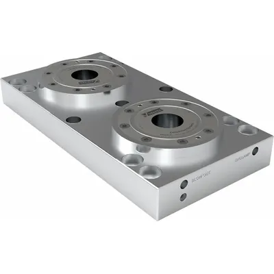 VEKTEK Fixture Plates: Rectangular, Steel, 196 mm W x 366 mm L x 53 mm H, 52.9 lb Wt - Zero Point System Fixturing Subplates