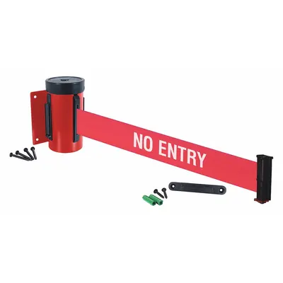 RETRACTA-BELT Wall Mounted Retractable Belt Barrier: Fixed Mounting Plate, 10 ft Belt Lg - Wall-Mount Retractable Belt Barriers