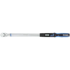 This electronic torque wrench features a standard head and selectable units: Centimeter-Kilogram, Foot-Pound, Inch-Pound, and Newton-Meter. It provides audible and visual indication for precise torque application. Suitable for general fastening tasks requiring accurate torque control.
