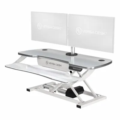VERSADESK VDPPE4024-WW Electronic Standing Desk Converter, White Wood, 40x24 in - Electronic Standing Desk Converters