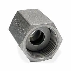 Steel compression fitting nut from the TLFA-S series, designed for O-Ring Face Seal connections on 1/4 in OD tubing with 9/16"-18 thread. Provides a leak-tight seal in hydraulic, pneumatic, and process fluid systems.