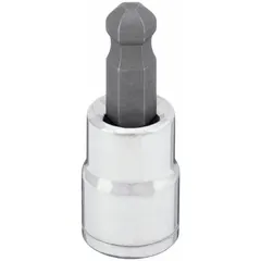 This ball-end hex bit socket features a 7 mm hex tip and a fixed insert design. The ball end allows off-angle access to fasteners in confined spaces. Overall length is 1-13/16 inches. Suitable for driving hex-head fasteners in tight or recessed areas.