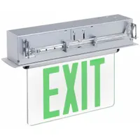 Exit Sign: 1 Faces, Green, Aluminum, Universal Field Selectable Chevrons, LED, Silver