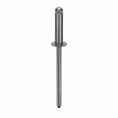 Steel large flange blind rivet with 0.122-inch diameter, 1/2-inch body length, and 1 19/32-inch overall length. Designed for inch-system applications where access is limited to one side. The large flange distributes load over a wider area, providing enhanced pull-through resistance in thin materials. Supplied in a 500-piece pack.