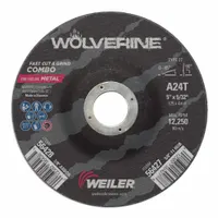 WEILER Abrasive Grinding Wheel: Type 27, 5" x 1/8" x 7/8", Aluminum Oxide, 24 Grit, Wolverine (MPN 56428)