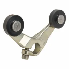 This fixed forked-roller lever actuator has a 1.5 in maximum arm/operator length and an outside offset roller position. It is designed for use with 9007C series limit switches. Typical applications include position sensing on conveyors, packaging machinery, and machine tools where a roller lever actuates the switch.
