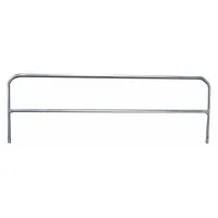 Permanent steel guardrail from the RailGuard 200 series, measuring 7 1/2 ft by 3 3/8 ft with an 18 3/4 in mid-rail height. Gray finish. Designed for use with item 407724. Suitable for perimeter fall protection in industrial settings such as warehouses and loading docks
