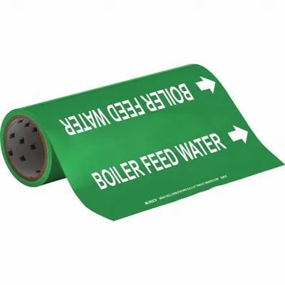 BRADY Pipe Marker: Boiler Feed Water, Green, White, Fits 2 1/2 to 6 in Pipe O.D. - Boiler Feed Water Adhesive Pipe Markers