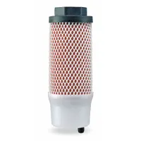 Pneumatic exhaust silencer and mist eliminator with 1 in NPT connection. Borosilicate cloth element provides 25 dBA noise reduction and handles up to 110 cfm at 12 psi maximum operating pressure. Used on air cylinders, valves, and tools to reduce noise and remove oil mist from exhaust air