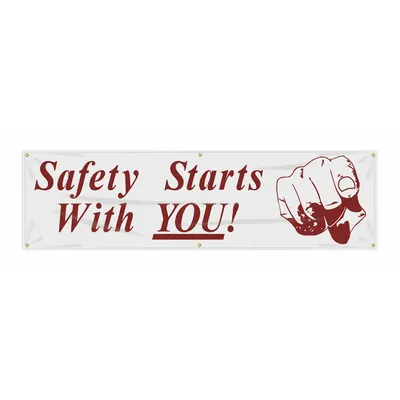 ACCUFORM Safety Banner: Poly Sheeting, 28 in x 96 in Nominal Sign Size, Indoor/Outdoor - Safety Starts With You Banners