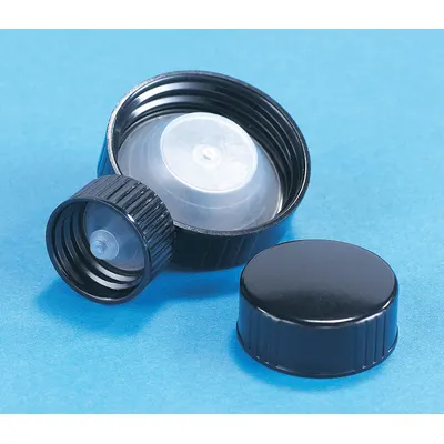 KIMBLE Cap: 41 mm Dia, Black, Phenolic, LDPE, 38-400 mm Screw Closure Size, Narrow Mouth Size - Screw On Caps