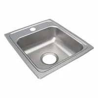 This one-bowl sink is designed for drop-in installation on countertops in kitchens and bars. It has an overall width of 15 inches and a bowl depth of 6 inches, finished in silver/gray. Suitable for washing dishes, food preparation, or cleanup in compact spaces