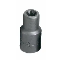 This 1/4" drive hand socket is designed for E8 external Torx fasteners. It features a standard profile and a chrome finish. Suitable for use with ratchets and extensions in assembly and maintenance tasks.