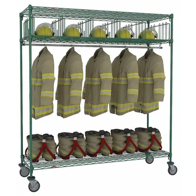 METRO Turnout Gear Storage Rack: Mobile, 1 Sides, 5 Compartments, Steel, Green - Mobile Turnout Gear Racks