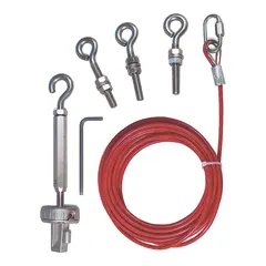 Cable kit for OMRON ER1022 series emergency stop cable pull switches. Includes tensioner gripper. Used for maintenance or field installation to replace or upgrade the cable mechanism.