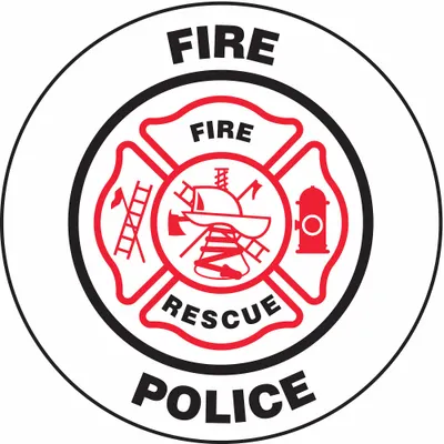 ACCUFORM Hard Hat Label: Fire Police Fire Rescue, 2 1/4 in Dia, English - Safety
