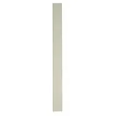 This pilaster is a structural component for commercial bathroom partition systems, providing support and privacy between stalls. It features a steel construction with a powder-coated Almond finish and a cellular honeycomb inner core. Dimensions are 82 inches in height, 4 inches in width, and 1 1/4 inches in thickness.