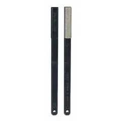 This diamond abrasive sharpening file is designed for precision honing and deburring of hard materials such as carbide, ceramic, and hardened steel. Fine-grade diamond grit provides consistent cutting action for fine sharpening and finishing tasks. Each file measures 1 3/4 in L x 1/2 in W x 1/2 in H. Sold in a 10-pack.