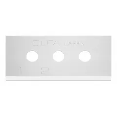 Steel replacement blades with straight edge and standard tip, 3/4 in width and 0.016 in thickness. Suitable for cutting cardboard, plastic, and light materials in packaging and warehousing tasks. Fits OLFA 6ZTL2 utility knives.