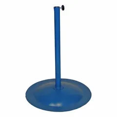 Steel pedestal base for supporting industrial equipment such as fans, conveyors, or workstations. Measures 72 inches in length, 33 inches in width, with a 33-inch base diameter. Blue finish.