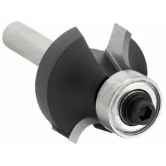 Carbide-tipped roundover profile router bit with a 1-1/2 in cutter diameter. Designed for shaping decorative rounded edges on wood, plastic, and composite materials. Suitable for large-radius profiling on panels, tabletops, and trim work in cabinetry and furniture making.