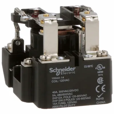SCHNEIDER Open Power Relay: Surface Mounted, 40 A Current Rating, 120V AC, DPDT - Surface-Mounted Relays