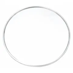 Round convex mirror with 3-inch diameter for driver or passenger side vehicle use. Stick-on design attaches directly to existing glass without hardware. Provides wide-angle view to reduce blind spots during lane changes or parking.