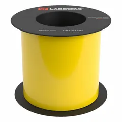 This thermal transfer continuous label roll is made of yellow gloss vinyl, suitable for indoor and outdoor use. The roll measures 5 inches by 75 feet and is compatible with the LabelTac 6 printer series. It is commonly used for creating durable labels for safety signage, pipe marking, and equipment identification in industrial environments.
