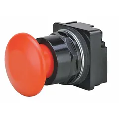 This illuminated mushroom-head push button from Siemens Class 52 series features a metallic construction with a 30 mm profile. It has maintained action and 1 normally open and 1 normally closed contact, with pressure plate terminal connections. Suitable for use as a control device in industrial machinery and panel applications requiring visual and tactile identification.
