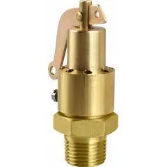 This AQUATROL safety relief valve is designed for ASME Section VIII steam applications. It features a 1/4 inch MNPT inlet and 1/4 inch FNPT outlet, constructed in brass, with a maximum operating pressure of 214 psi. Used to protect pressurized systems such as steam boilers and pressure vessels from overpressure.