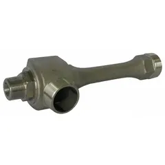 This steam-operated jet eductor pump is constructed from 316 stainless steel for corrosion resistance. It features a 2 in MNPT connection and a 2.85 sizing factor. Designed for moving liquids, slurries, or gases in industrial processes without moving parts, it uses steam pressure to create suction for pumping, mixing, or evacuating tanks.