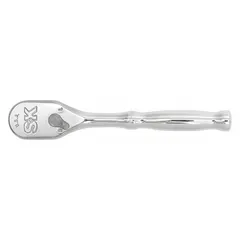 This standard-head ratchet features a reversible pear head design with a chrome finish. The 4° minimum arc swing enables use in confined spaces. Overall length is 5 inches. Suitable for tightening and loosening fasteners in general mechanical tasks.