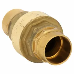 This BONOMI lead-free brass inline disc check valve features a 1 1/2 in pipe size with sweat x sweat connections and a female sweat standard body. It is used to prevent backflow in plumbing systems, such as potable water and irrigation lines, where reverse flow could cause contamination or system damage.