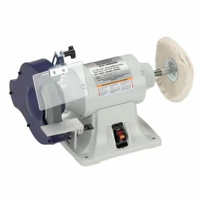 Dayton Bench Grinder & Buffer: Fixed Speed, 3/4 hp, 8 in Max Wheel Dia, 3,450 RPM - Fixed-Speed Grinder/Buffers with Dust Exhaust Port