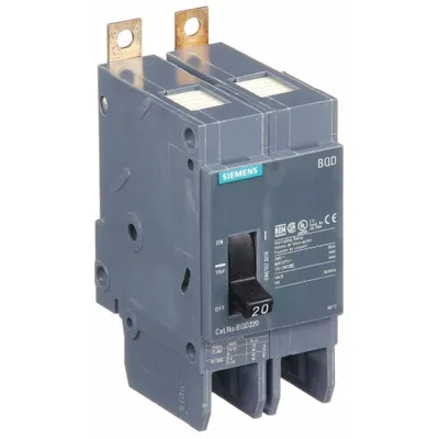 SIEMENS BQD220 Miniature Circuit Breaker, 20A, 480V AC, 2-Pole, Std - BQD Series, Bolt-On Siemens Miniature Circuit Breakers
