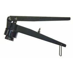 This manual decrimper is constructed from steel and designed to remove aluminum seals from 13 mm crimp-top vials. It is operated by hand and requires no external power source. Commonly used in laboratory settings for opening sealed vials without damaging the vial or its contents.