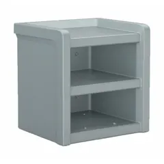 The CORTECH Endurance nightstand in gray features three shelves for storage. Overall dimensions: 21 1/2 in height, 21 in width, 18 in depth. Suitable for bedside use in residential or light commercial settings.