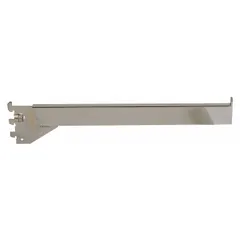 Heavy-duty steel rectangular faceout with chrome finish, designed for hanging on single or double slotted standards. Features 1-inch slot spacing and 1/2-inch slot length. Commonly used in retail displays and warehouse shelving to support hanging merchandise.