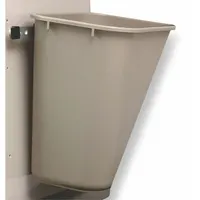 Side-mount waste container for medical carts, constructed of taupe polypropylene. Includes mounting hardware for attachment to cart side rails. Overall dimensions: 14-1/2 in width, 10-1/2 in depth, 15-1/2 in height. Suitable for holding waste or liners in healthcare environments