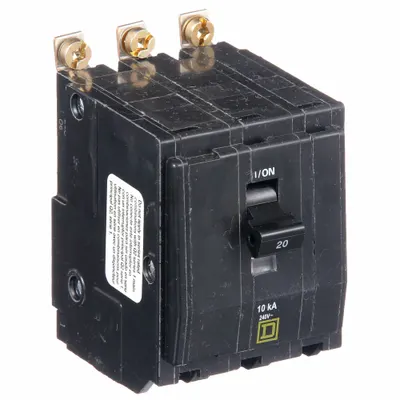 SQUARE D Miniature Circuit Breaker: 20 A, 120/240V AC, Three Phase, 10kA at 120/240V AC - QOB Series, Bolt-On Square D Miniature Circuit Breakers