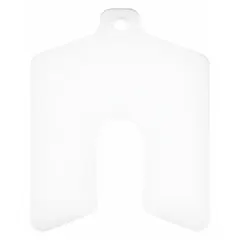 Untabbed slotted shim made of white vinyl, Trade Size B, measuring 3 inches by 3 inches with a 0.025-inch thickness. Supplied in a pack of 20. Width and length tolerances are +/-0.030 inches; thickness tolerance is +/-0.001 inches. Used for precision alignment and gap filling in industrial machinery, such as mounting motors, pumps, or gearboxes.