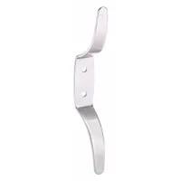 Wall-mount utility hook with two mounting points, made of satin-finished stainless steel in silver. Projection is 7/8 in, weight capacity 28-1/2 lb. Suitable for hanging straps, cables, or light tools in workshops, warehouses, and maintenance areas