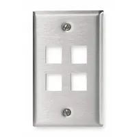 HUBBELL PREMISE WIRING Wall Plate: Silver, 1 Gang, 4 Port, Flat Module, Stainless Steel, Vertical (MPN SSF14)