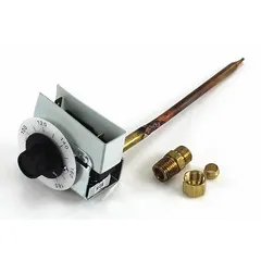 Replacement thermostat for HVACR systems, used to regulate temperature in heating and cooling equipment such as water heaters, boilers, and air handlers. This component is designed for temperature management in compatible systems.