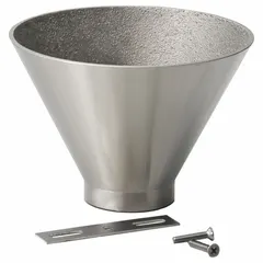 This cast bronze funnel assembly converts a floor drain into a funnel receptor for indirect waste piping. It features a nickel bronze finish, screw connection, 6-inch overall width, and 4-1/4-inch overall height. Suitable for commercial and industrial drainage systems requiring corrosion-resistant bronze.