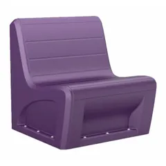 This freestanding armless lounge chair features a single indigo polyethylene seat. It is certified to CAL 133 for flammability and ISO 22196 for antimicrobial surface protection. Suitable for commercial waiting areas, lobbies, and break rooms.