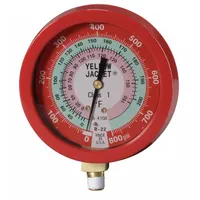YELLOW JACKET High Side Gauge: High Side Gauge, 0 psi to 800 psi, Liquid Filled, 3 1/2 in Dia, Red (MPN 49515)